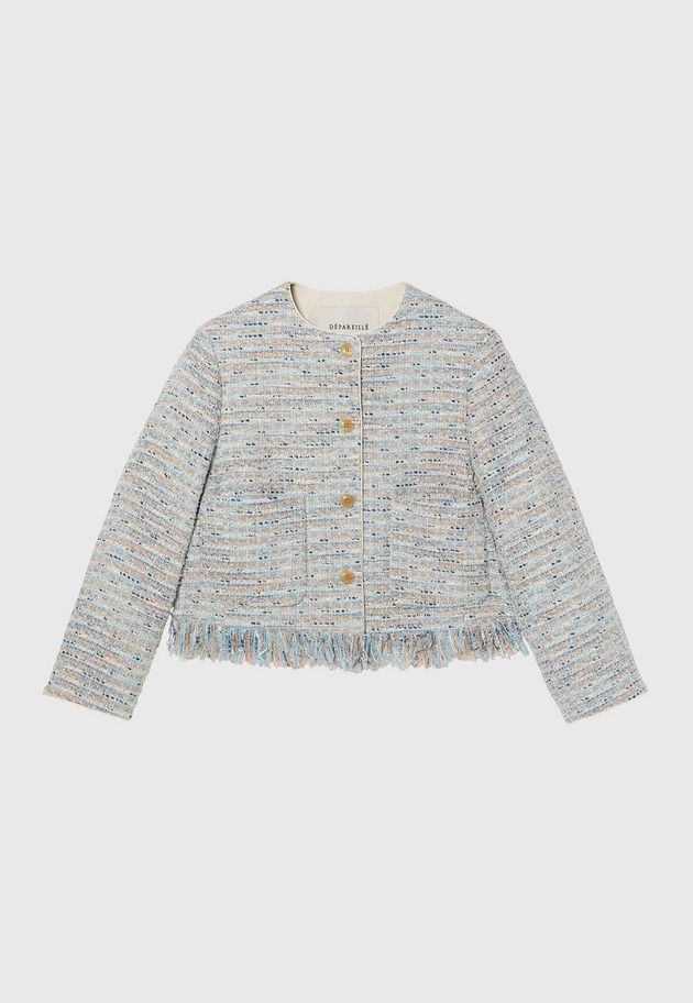 FANCY TWEED NO COLLAR JACKET / ファンシーツィードノーカラージャケット 詳細画像 Blue 4