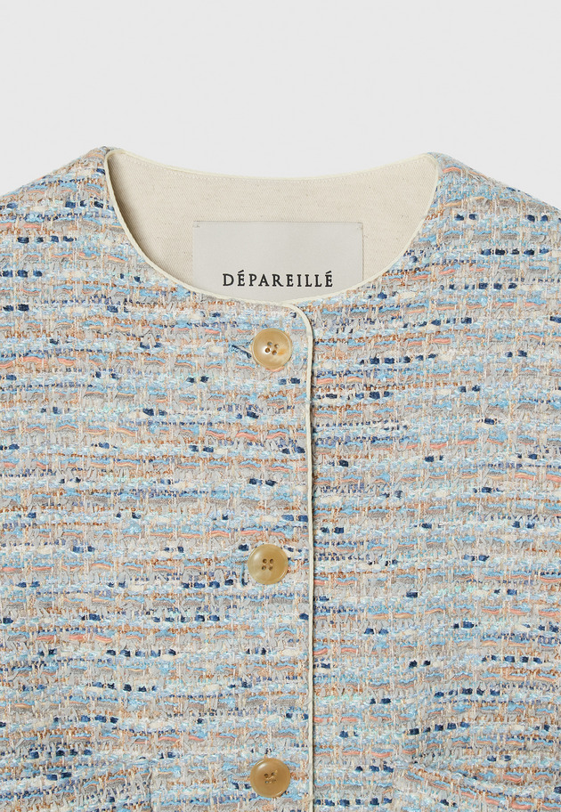 FANCY TWEED NO COLLAR JACKET / ファンシーツィードノーカラージャケット 詳細画像 Blue 6