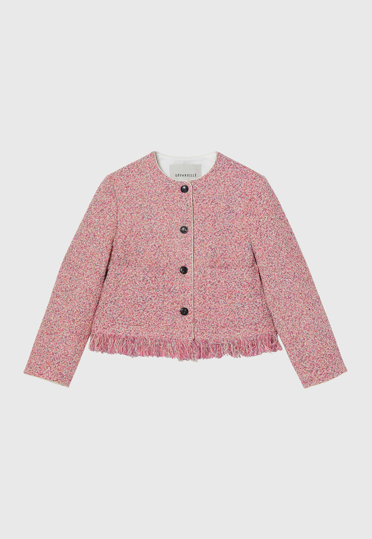 FANCY TWEED NO COLLAR JACKET / ファンシーツィードノーカラージャケット 詳細画像 Pink 1