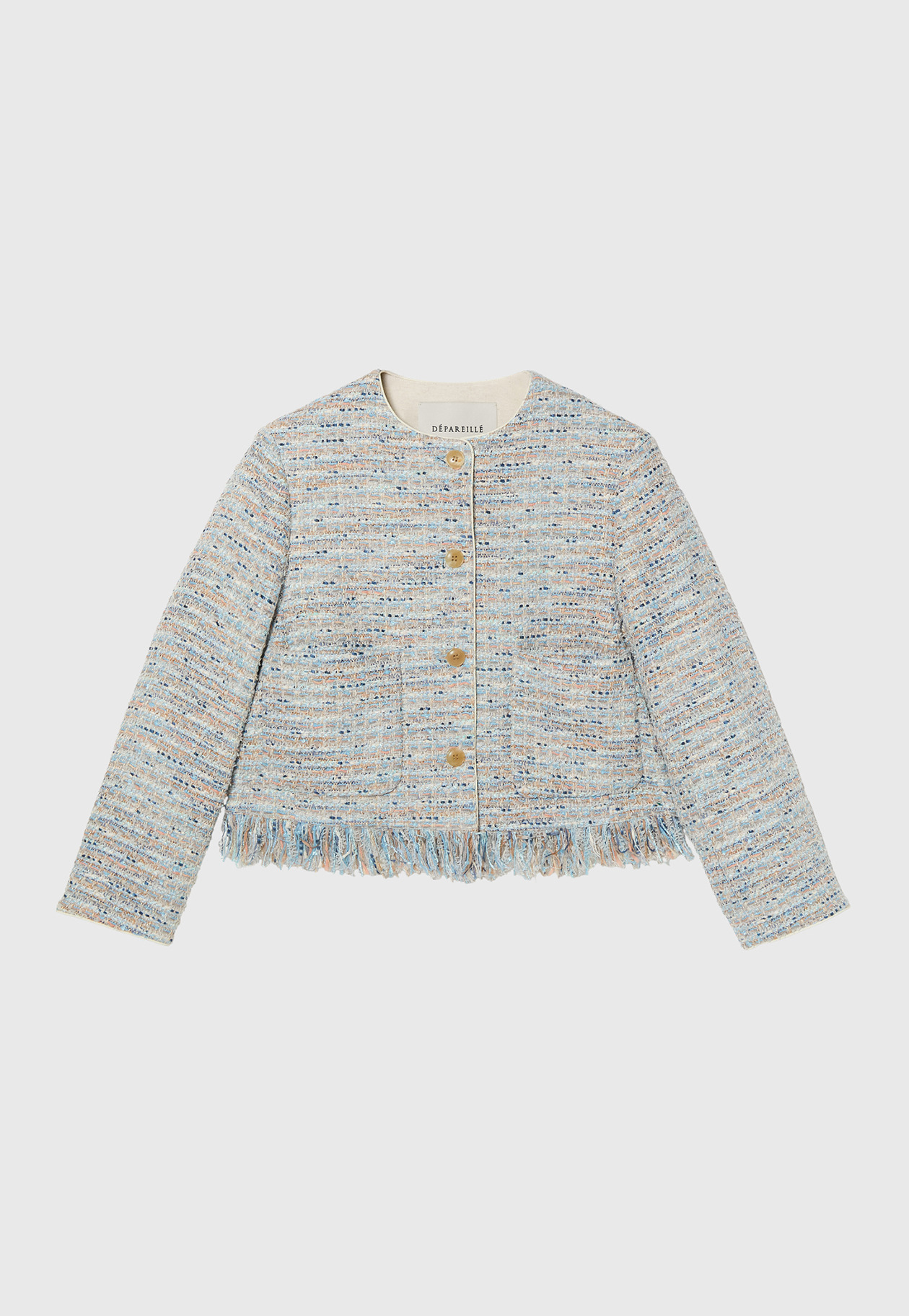 FANCY TWEED NO COLLAR JACKET / ファンシーツィードノーカラージャケット 詳細画像 Blue 4