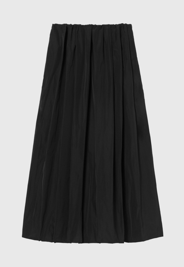 POLYESTER TAFFETA TUCK SKIRT / ポリエステルタフタタックスカート 詳細画像 Black 1