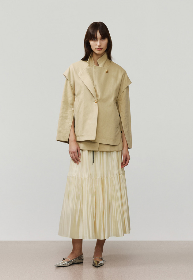 SILK POLYESTER TIERED PLEATS SKIRT / シルクポリエステルティアードプリーツスカート 詳細画像 OW 1