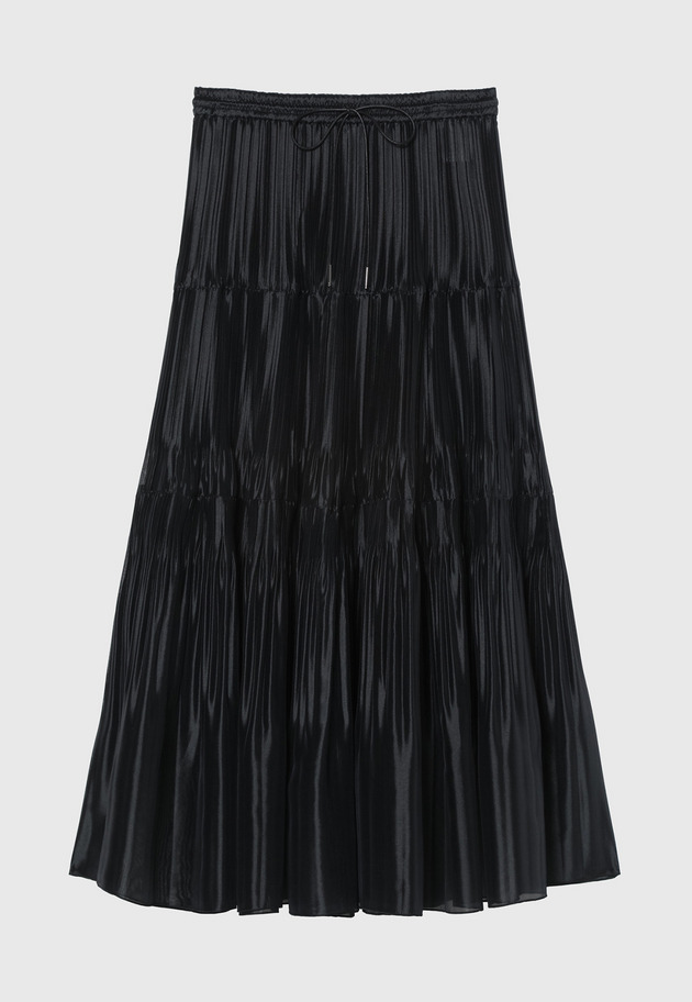 SILK POLYESTER TIERED PLEATS SKIRT / シルクポリエステルティアードプリーツスカート 詳細画像 Navy 1