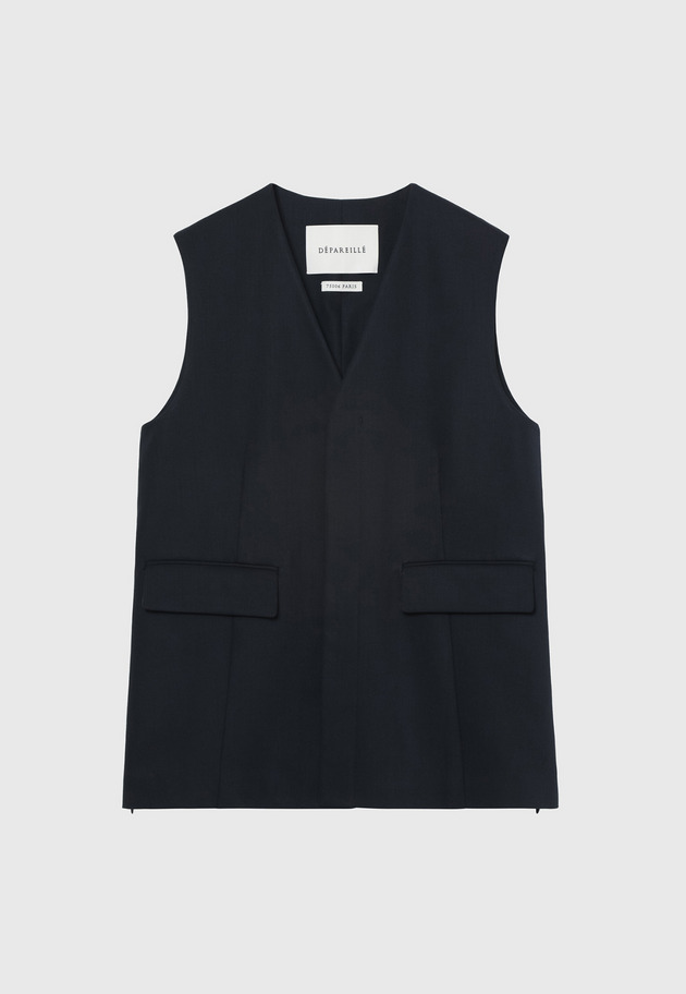 WOOL NYLON GABARDINE GILET / ウールナイロンギャバジンジレ 詳細画像 Navy 4