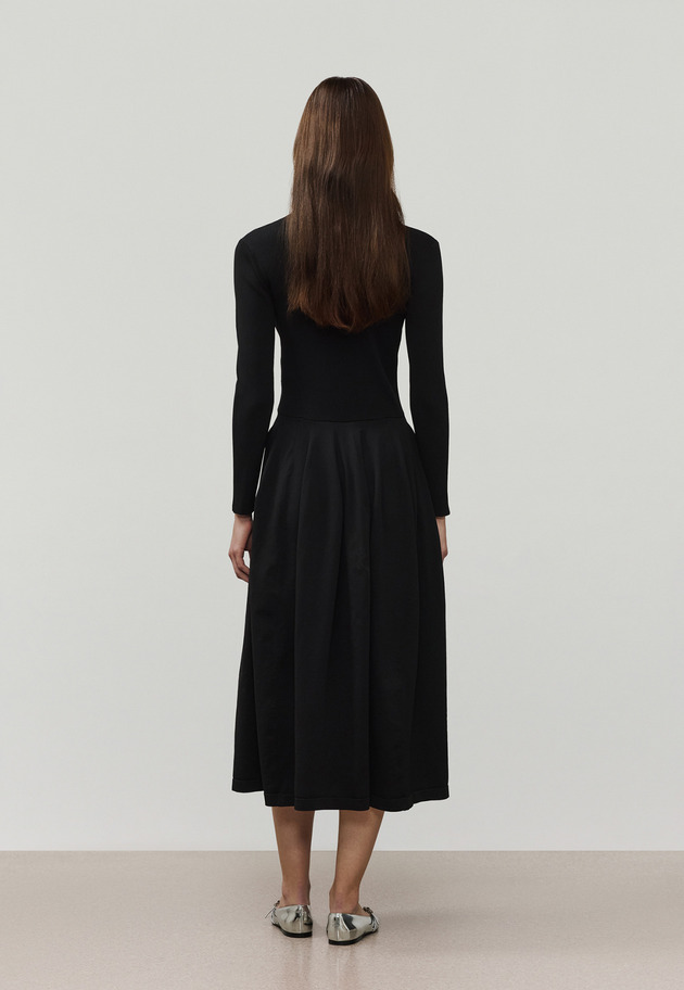 POLYESTER JERSEY GATHERED DRESS / ポリエステルジャージーギャザードレス 詳細画像 Black 3