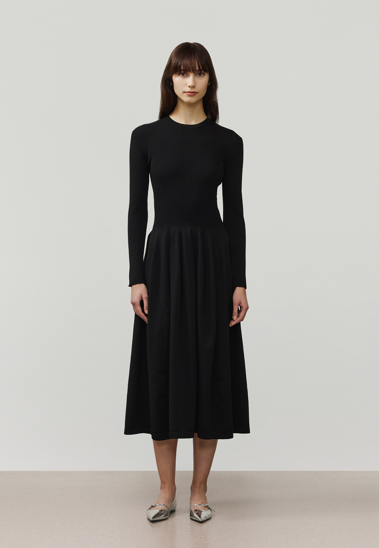 POLYESTER JERSEY GATHERED DRESS / ポリエステルジャージーギャザードレス 詳細画像 Black 1