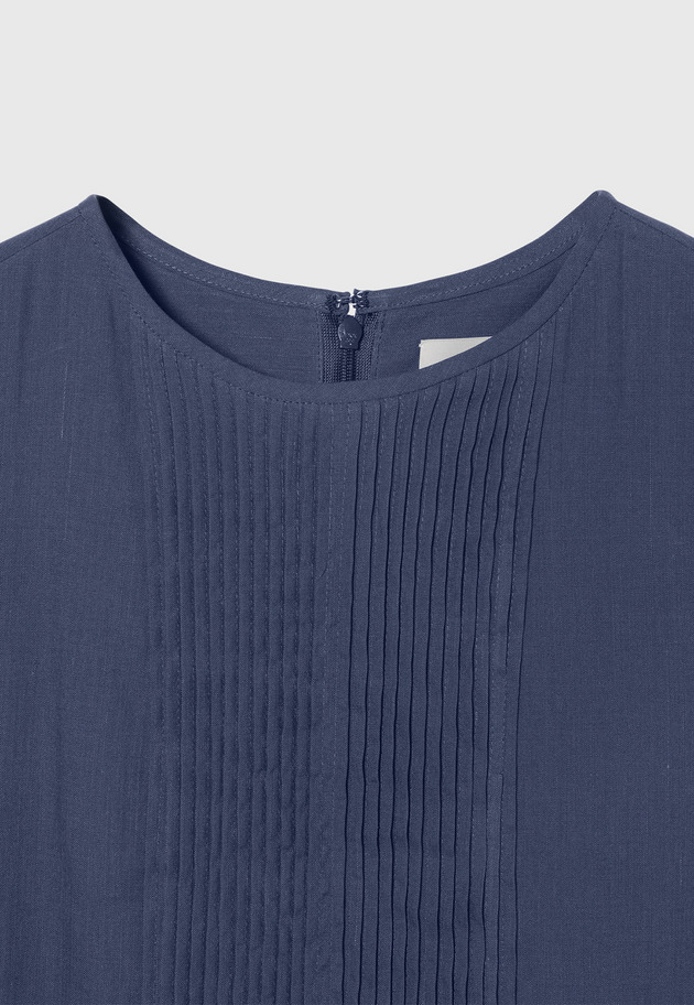 RAMIE COTTON PINTUCK SLEEVELESS DRESS / ラミーコットンピンタックスリーブレスドレス 詳細画像 Blue 3