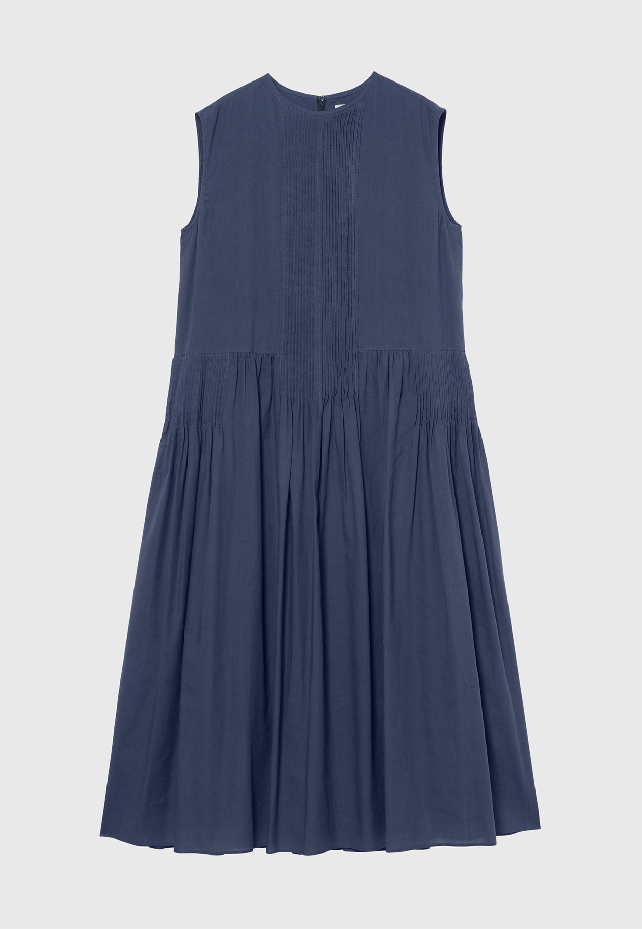 RAMIE COTTON PINTUCK SLEEVELESS DRESS / ラミーコットンピンタックスリーブレスドレス 詳細画像 Blue 1