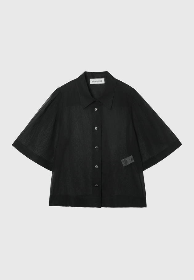 COTTON VOILE SHORT SLEEVE BLOUSE / コットンボイルショートスリーブブラウス 詳細画像 Black 1