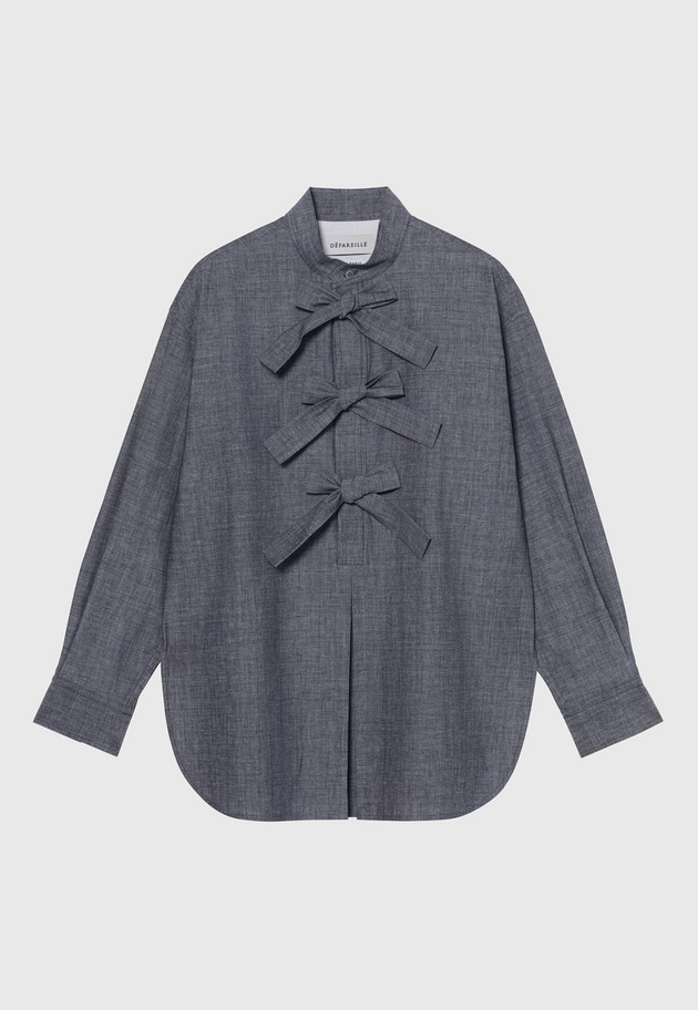 4.5OZ DENIM TRIPLE RIBBON BLOUSE / 4.5OZデニムトリプルリボンブラウス 詳細画像 Blue 4