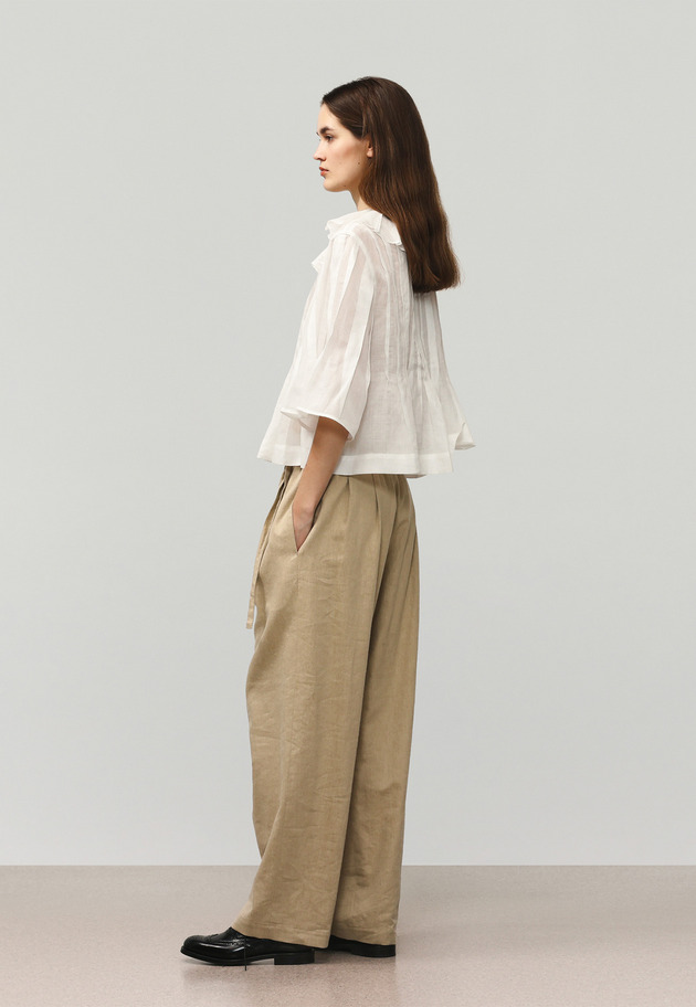 RAMIE PLEATS SHORT SLEEVE BLOUSE / ラミープリーツショートスリーブブラウス 詳細画像 OW 2