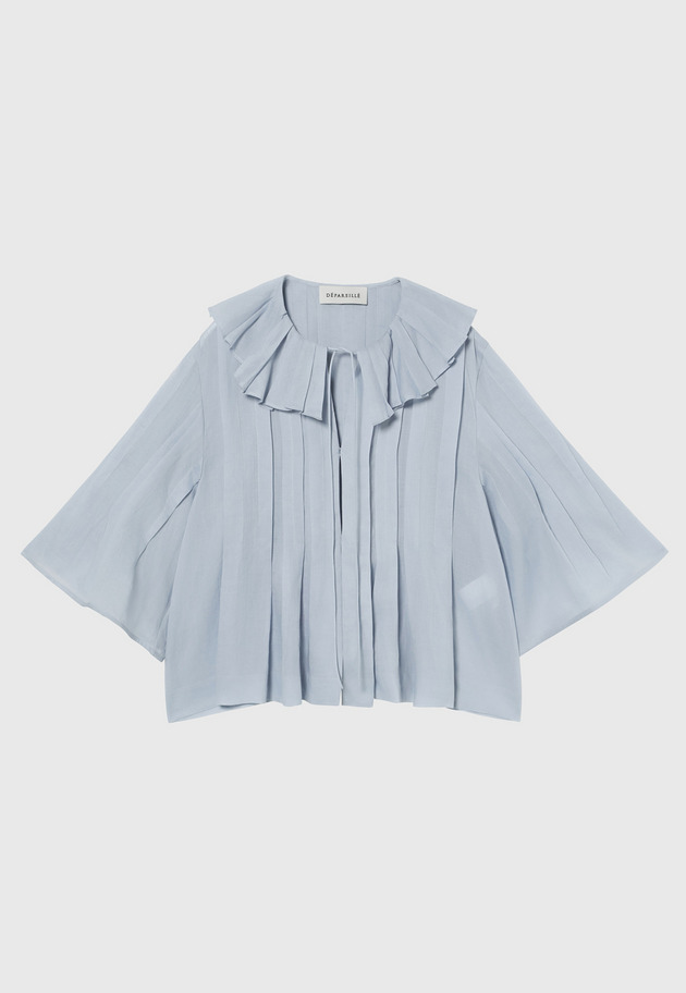 RAMIE PLEATS SHORT SLEEVE BLOUSE / ラミープリーツショートスリーブブラウス 詳細画像 Sax 1