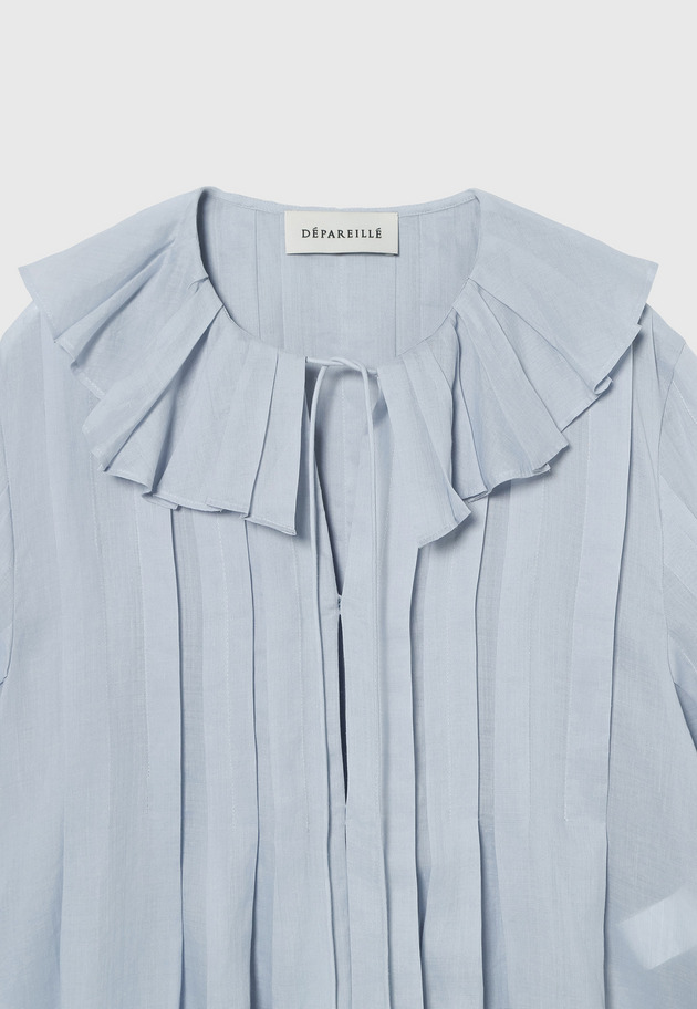 RAMIE PLEATS SHORT SLEEVE BLOUSE / ラミープリーツショートスリーブブラウス 詳細画像 Sax 3