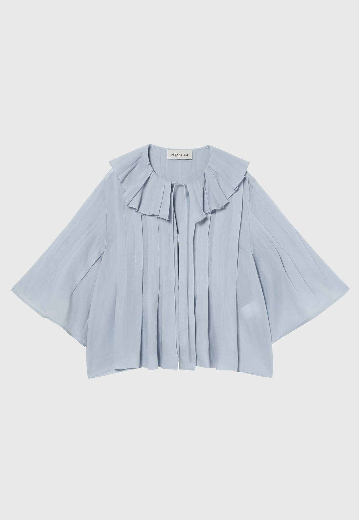 RAMIE PLEATS SHORT SLEEVE BLOUSE / ラミープリーツショートスリーブブラウス 詳細画像 Sax 1