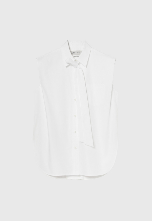 COTTON TWILL SLEEVELESS BOW BLOUSE / コットンツイルスリーブレスボウブラウス 詳細画像 OW 1