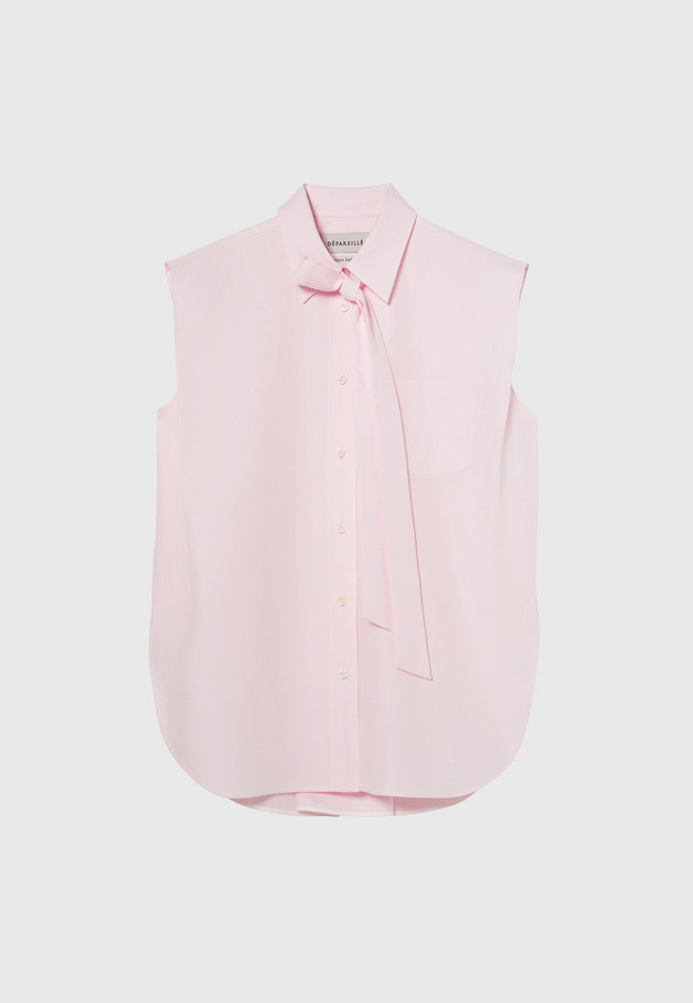 COTTON TWILL SLEEVELESS BOW BLOUSE / コットンツイルスリーブレスボウブラウス 詳細画像 Pink 1
