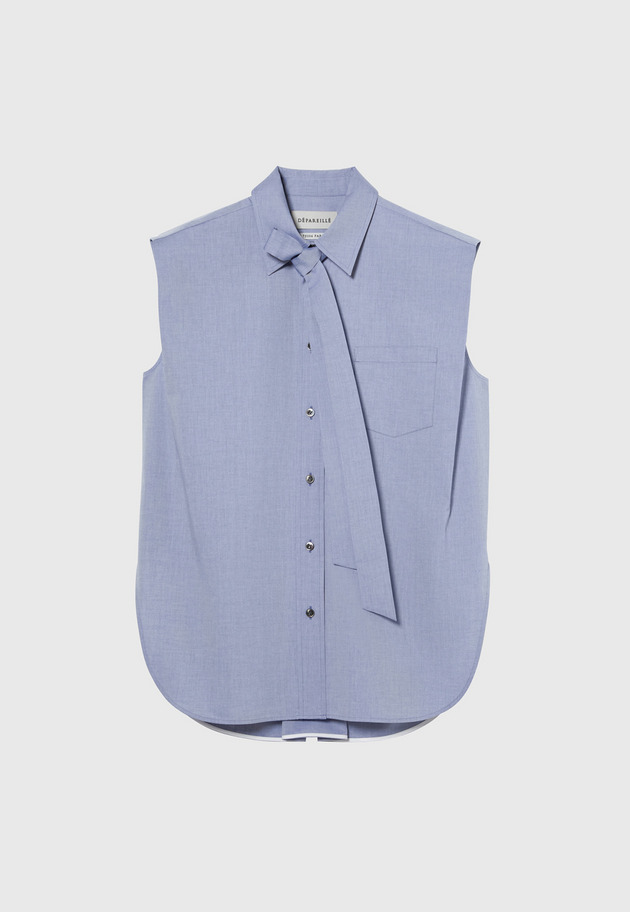 COTTON TWILL SLEEVELESS BOW BLOUSE / コットンツイルスリーブレスボウブラウス 詳細画像 Navy 1