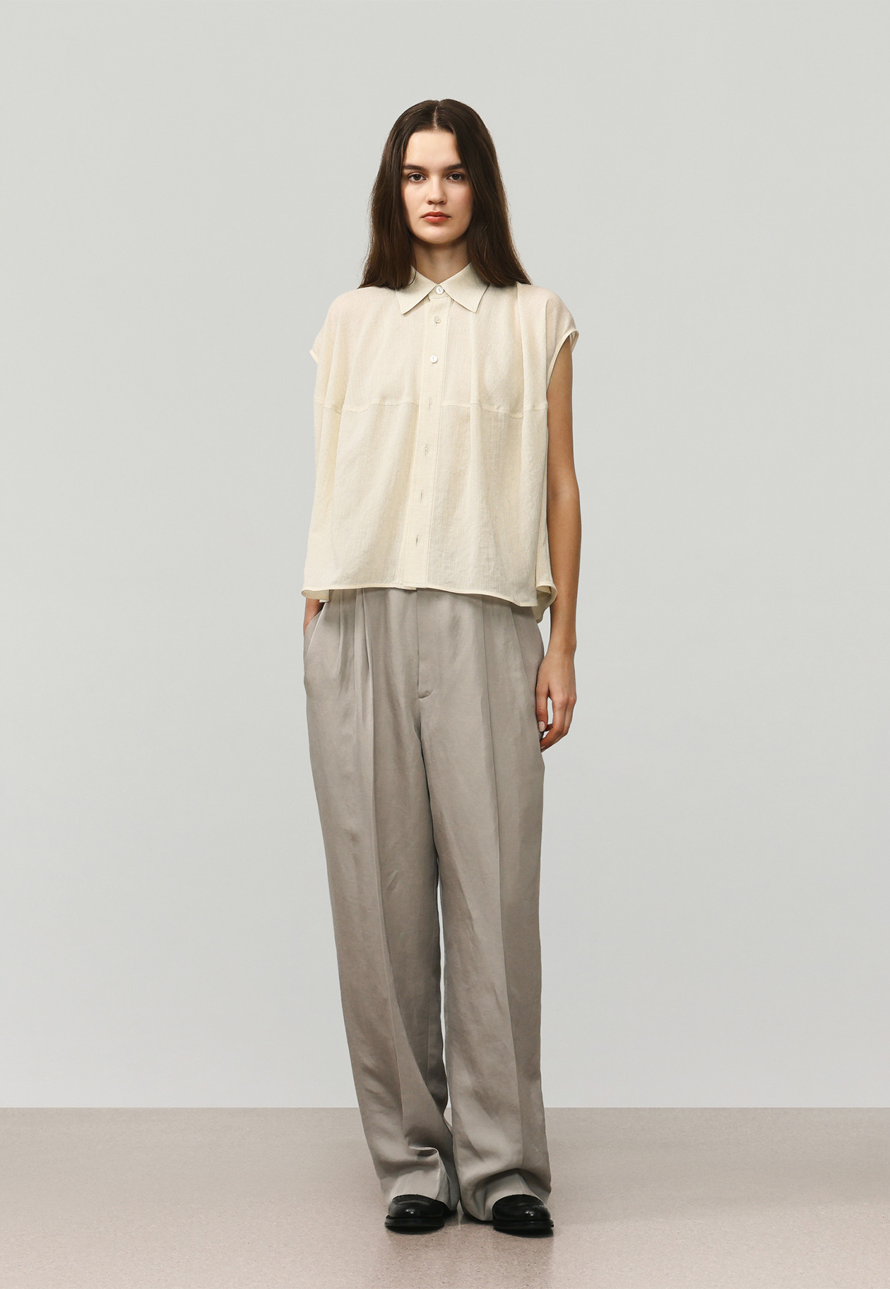 TRIACETATE SLUB FRENCH SLEEVE BLOUSE /トリアセテートスラブフレンチスリーブブラウス 詳細画像 Beige 1
