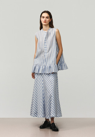 COTTON SILK BORDER SLEEVELESS BLOUSE / コットンシルクボーダースリーブレスブラウス