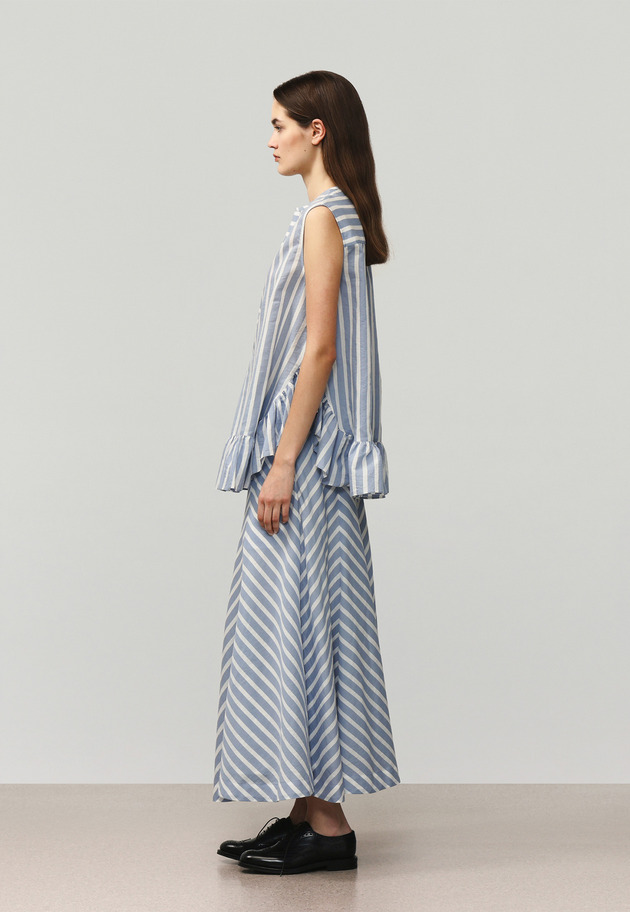 COTTON SILK BORDER SLEEVELESS BLOUSE / コットンシルクボーダースリーブレスブラウス 詳細画像 Blue 2