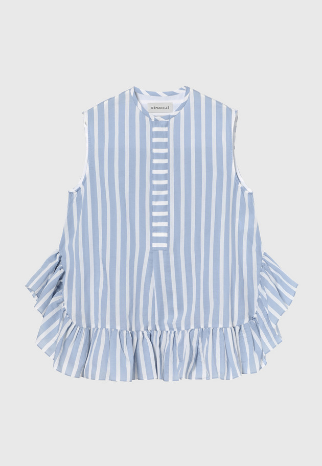 COTTON SILK BORDER SLEEVELESS BLOUSE / コットンシルクボーダースリーブレスブラウス 詳細画像 Blue 5