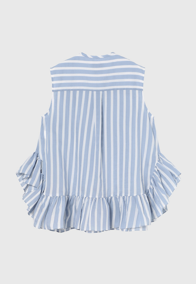 COTTON SILK BORDER SLEEVELESS BLOUSE / コットンシルクボーダースリーブレスブラウス 詳細画像 Blue 6