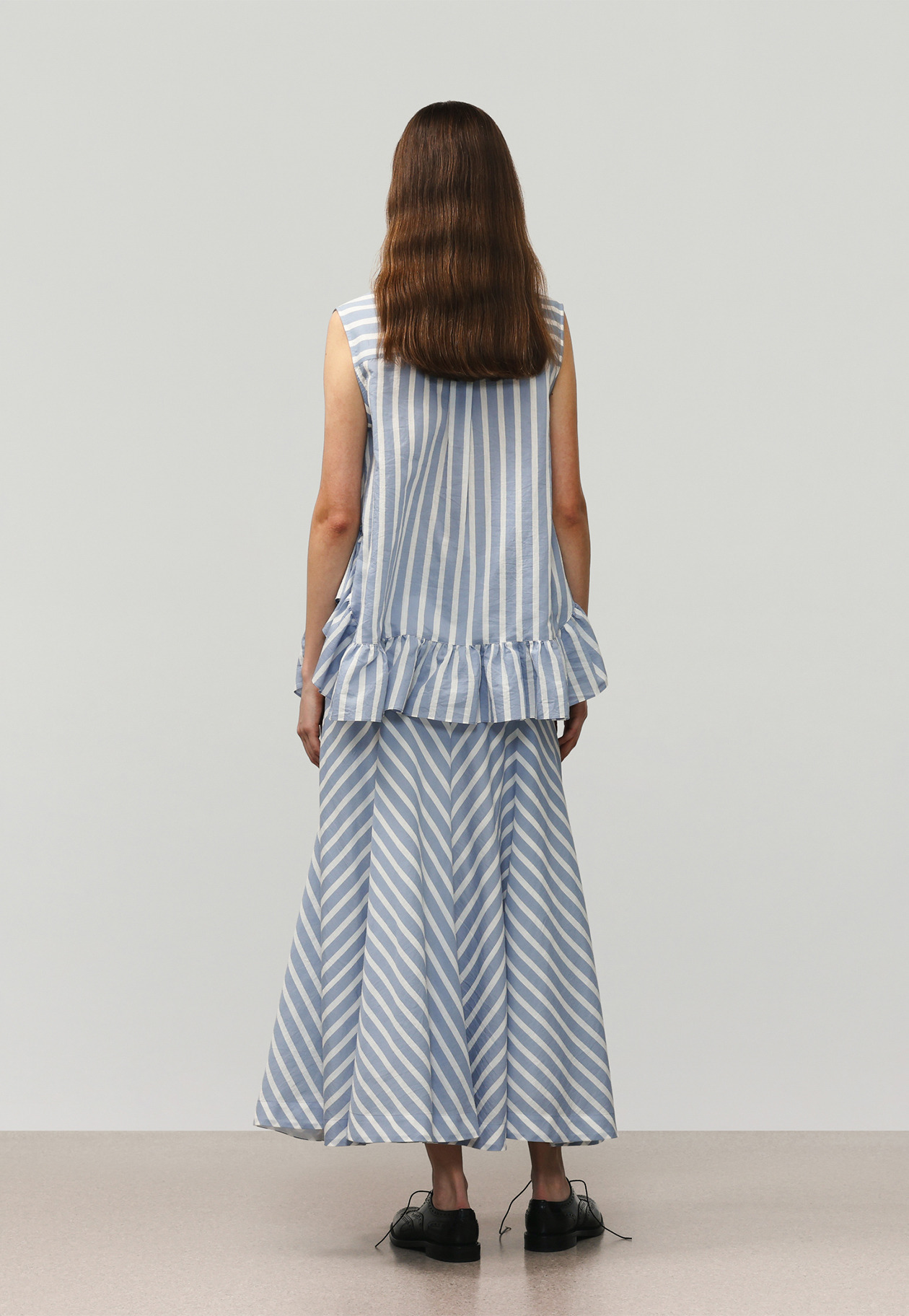 COTTON SILK BORDER SLEEVELESS BLOUSE / コットンシルクボーダースリーブレスブラウス 詳細画像 Blue 3