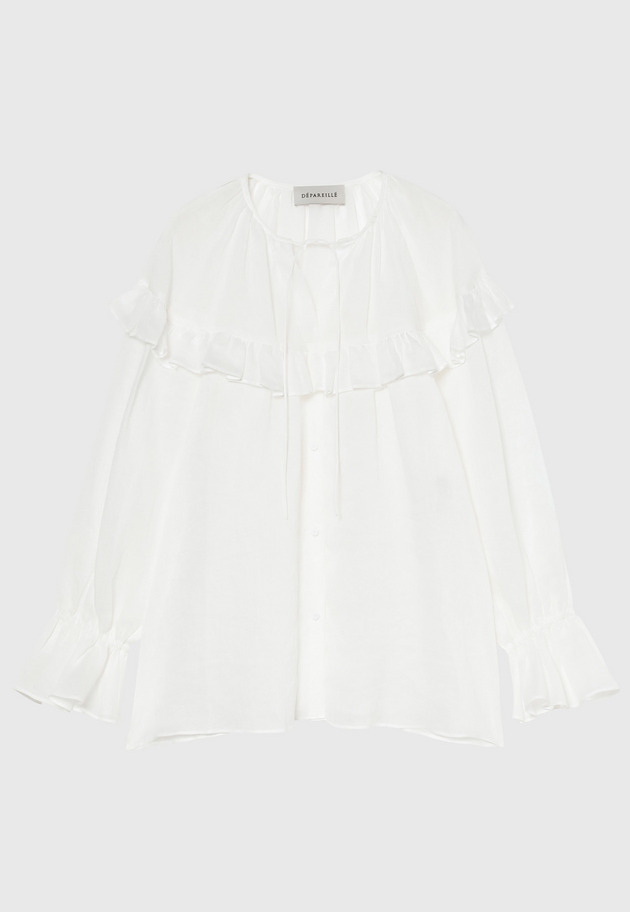 RAMIE TWILL RUFFLE BLOUSE / ラミーツイルラッフルブラウス 詳細画像 White 1