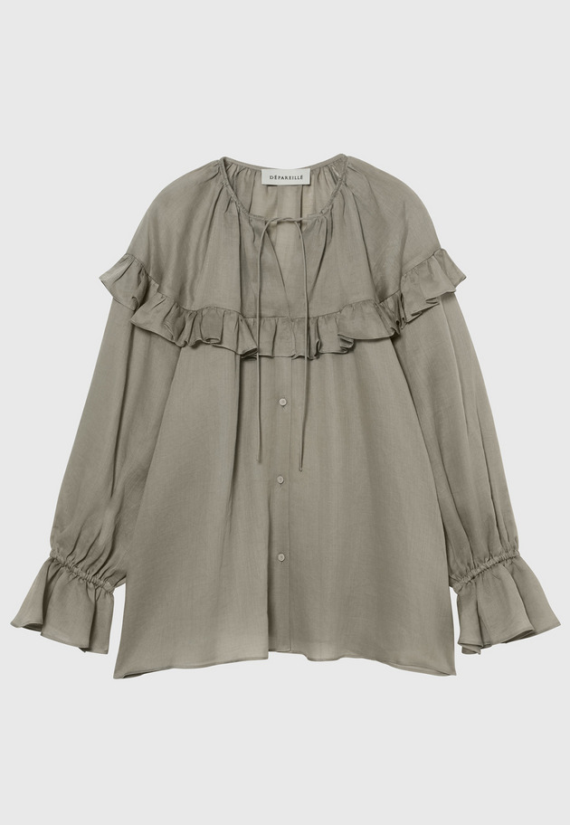 RAMIE TWILL RUFFLE BLOUSE / ラミーツイルラッフルブラウス 詳細画像 Beige 1