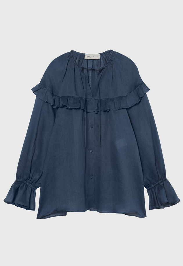 RAMIE TWILL RUFFLE BLOUSE / ラミーツイルラッフルブラウス 詳細画像 Navy 4
