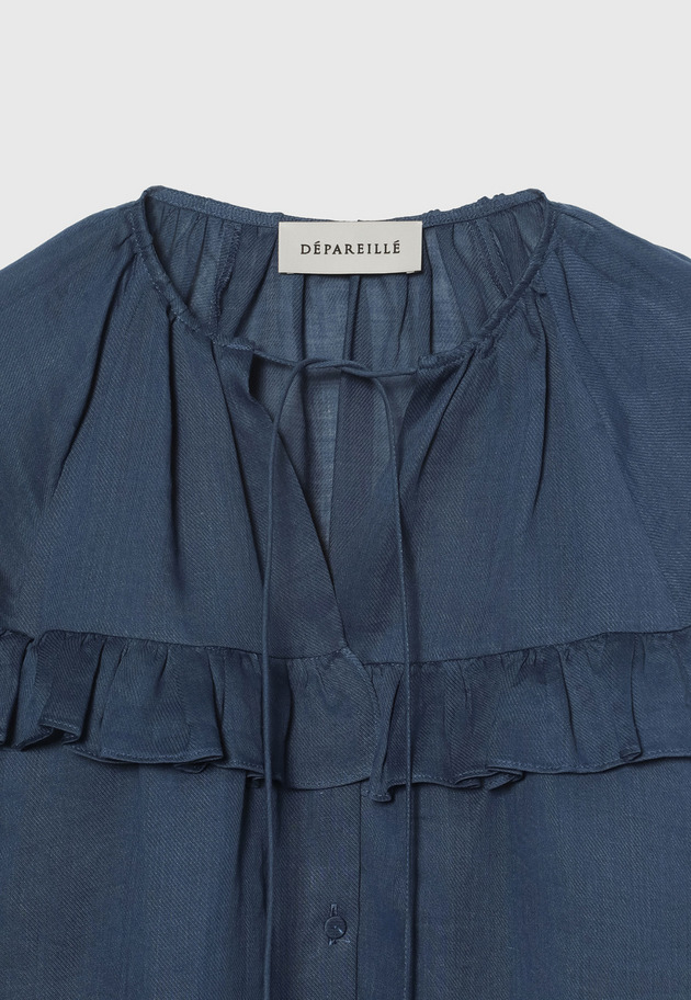 RAMIE TWILL RUFFLE BLOUSE / ラミーツイルラッフルブラウス 詳細画像 Navy 6