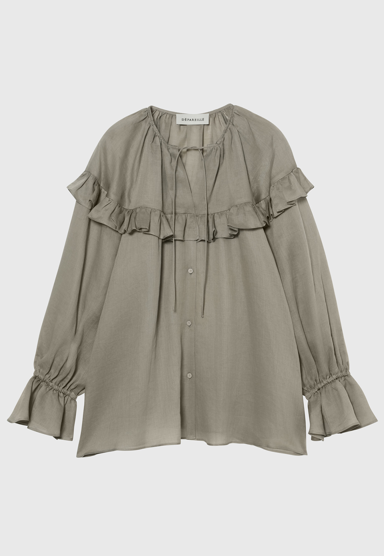 RAMIE TWILL RUFFLE BLOUSE / ラミーツイルラッフルブラウス 詳細画像 Beige 1