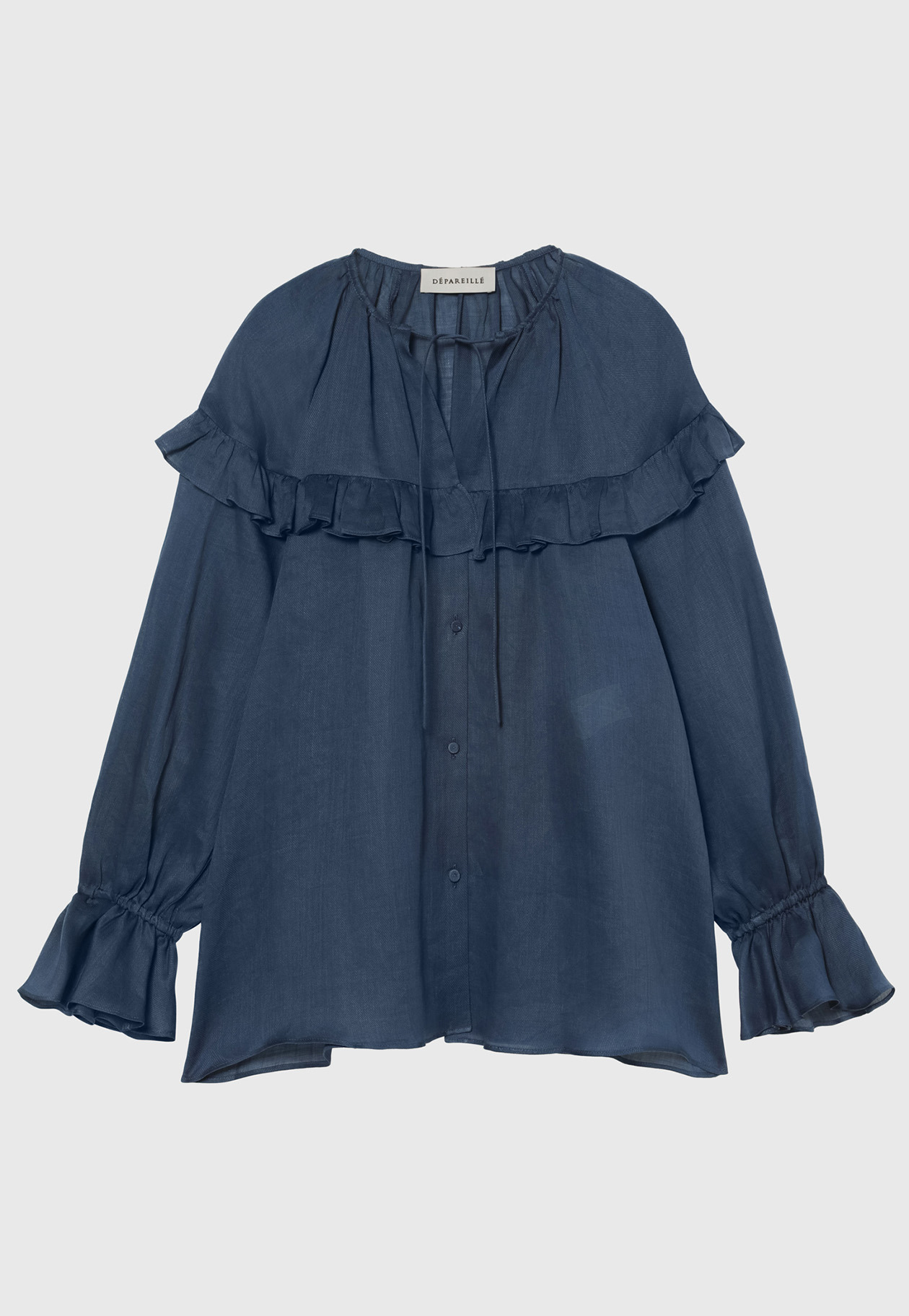 RAMIE TWILL RUFFLE BLOUSE / ラミーツイルラッフルブラウス 詳細画像 Navy 4