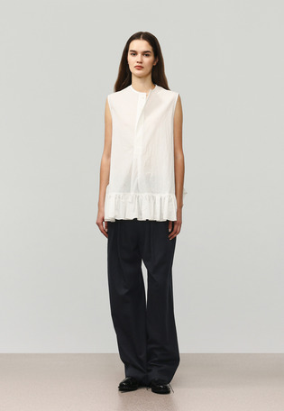 COTTON RUFFLE HEM SLEEVELESS BLOUSE / コットンラッフルヘムスリーブブラウス