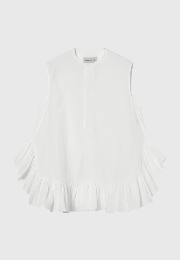 COTTON RUFFLE HEM SLEEVELESS BLOUSE / コットンラッフルヘムスリーブブラウス 詳細画像 OW 5