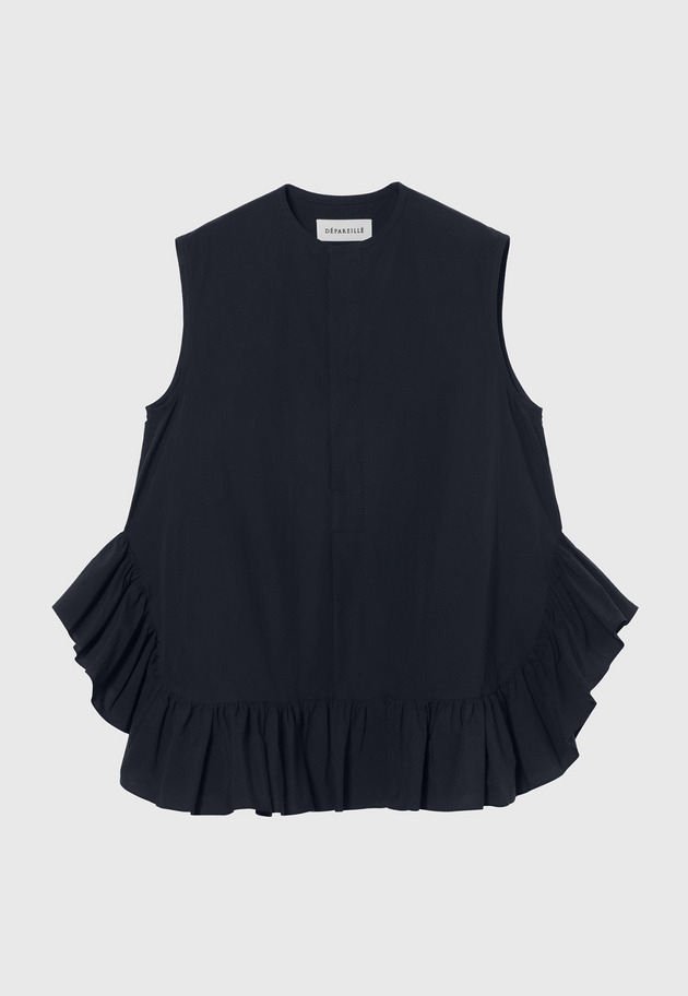 COTTON RUFFLE HEM SLEEVELESS BLOUSE / コットンラッフルヘムスリーブブラウス 詳細画像 Navy 1