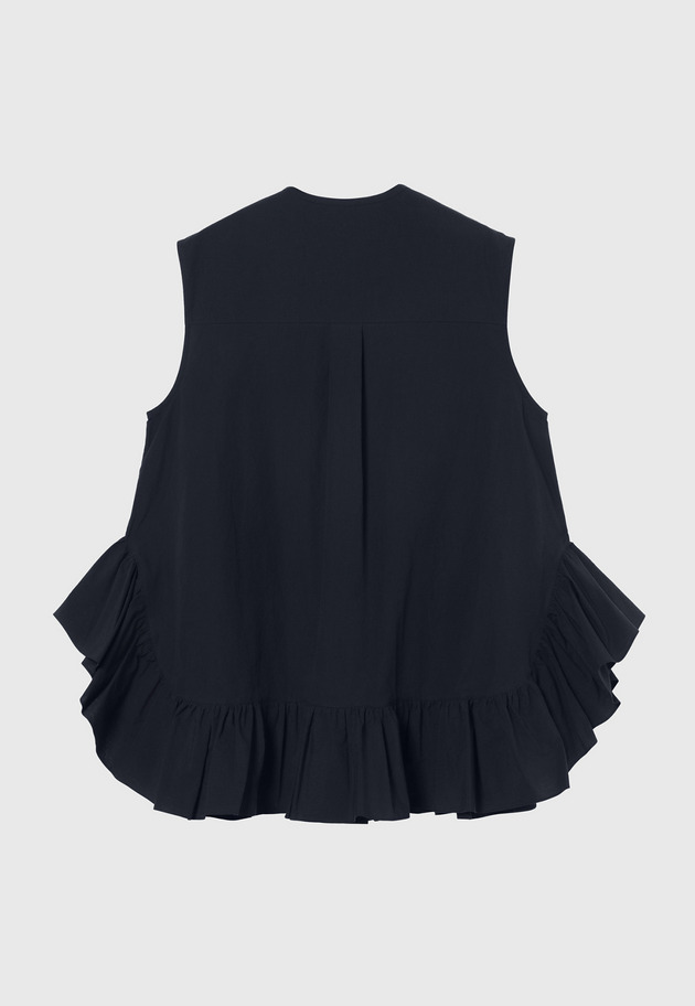 COTTON RUFFLE HEM SLEEVELESS BLOUSE / コットンラッフルヘムスリーブブラウス 詳細画像 Navy 2