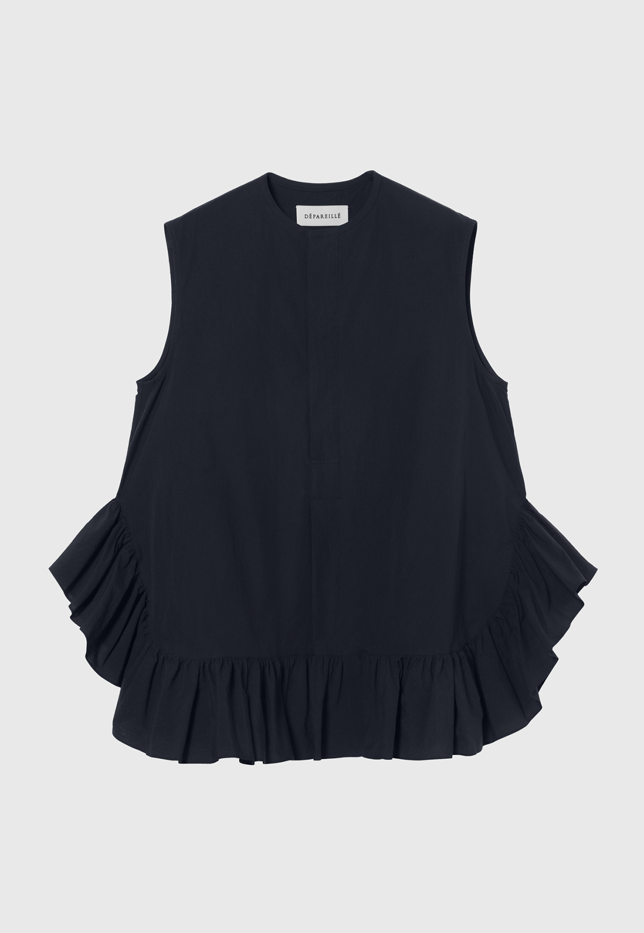 COTTON RUFFLE HEM SLEEVELESS BLOUSE / コットンラッフルヘムスリーブブラウス 詳細画像 Navy 1