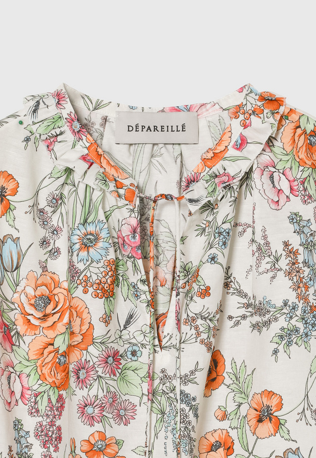 LINEN COTTON FLOWER PRINT BLOUSE / リネンコットンフラワープリントブラウス 詳細画像 Beige 3