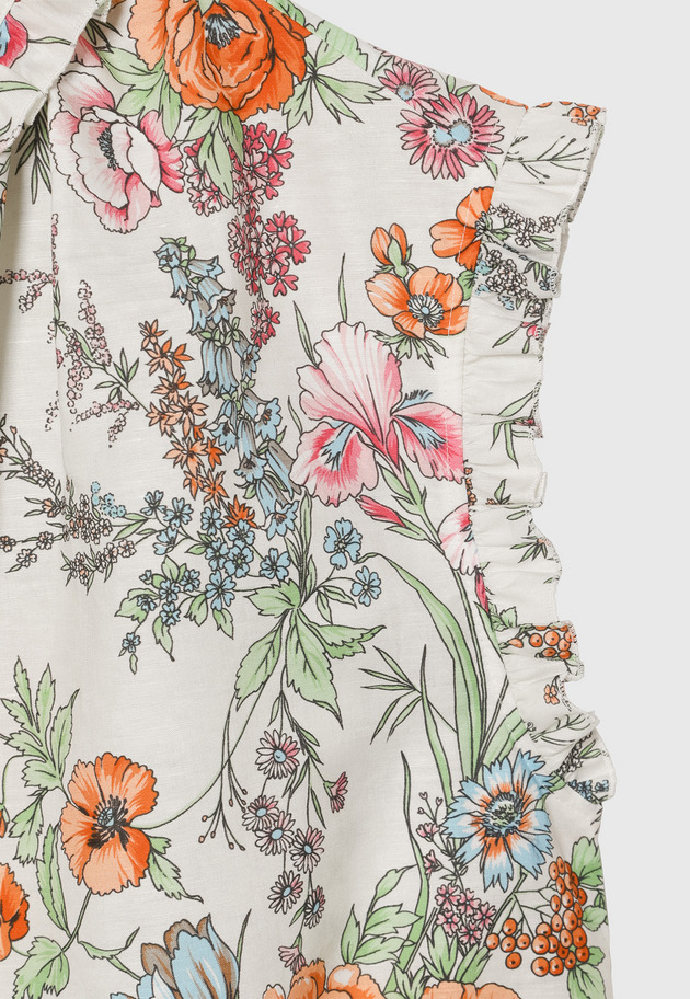 LINEN COTTON FLOWER PRINT BLOUSE / リネンコットンフラワープリントブラウス 詳細画像 Beige 7