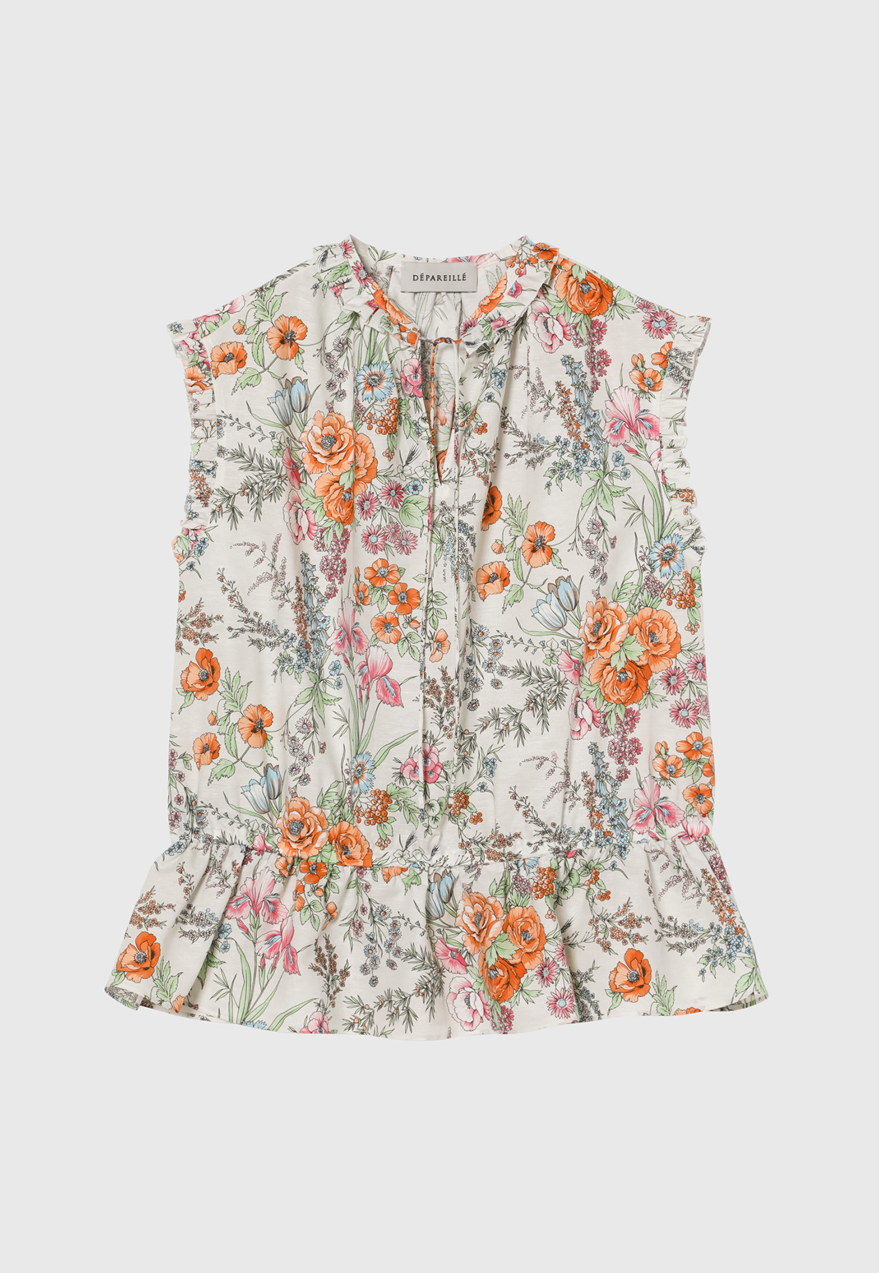 LINEN COTTON FLOWER PRINT BLOUSE / リネンコットンフラワープリントブラウス 詳細画像 Beige 1