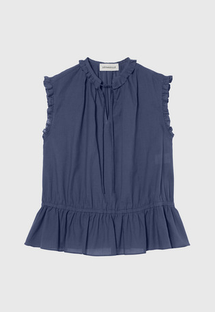 RAMIE COTTON SLEEVELESS FRILL BLOUSE / ラミーコットンスリーブレスフリルブラウス