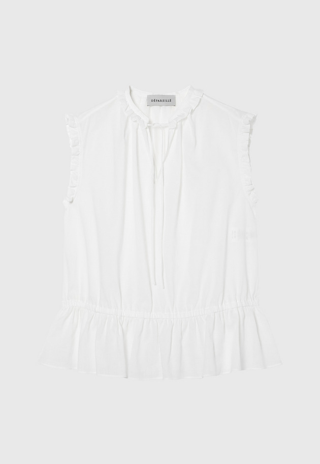 RAMIE COTTON SLEEVELESS FRILL BLOUSE / ラミーコットンスリーブレスフリルブラウス 詳細画像 OW 1