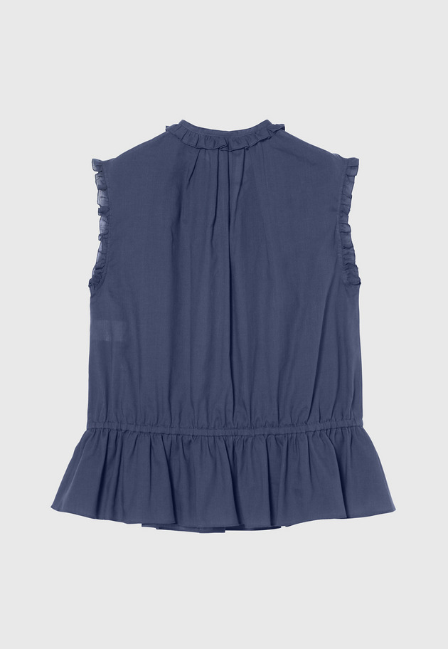 RAMIE COTTON SLEEVELESS FRILL BLOUSE / ラミーコットンスリーブレスフリルブラウス 詳細画像 Blue 2