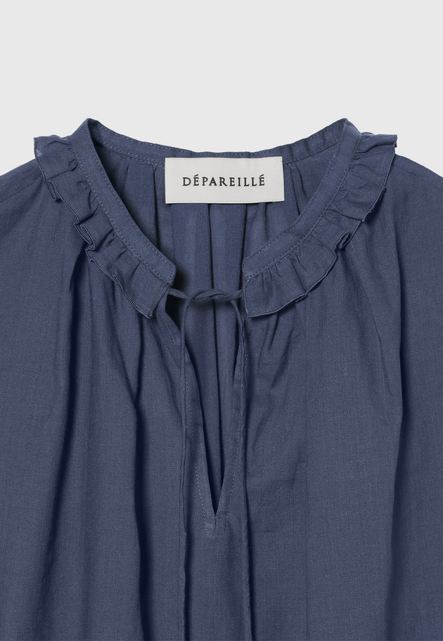 RAMIE COTTON SLEEVELESS FRILL BLOUSE / ラミーコットンスリーブレスフリルブラウス 詳細画像 Blue 3