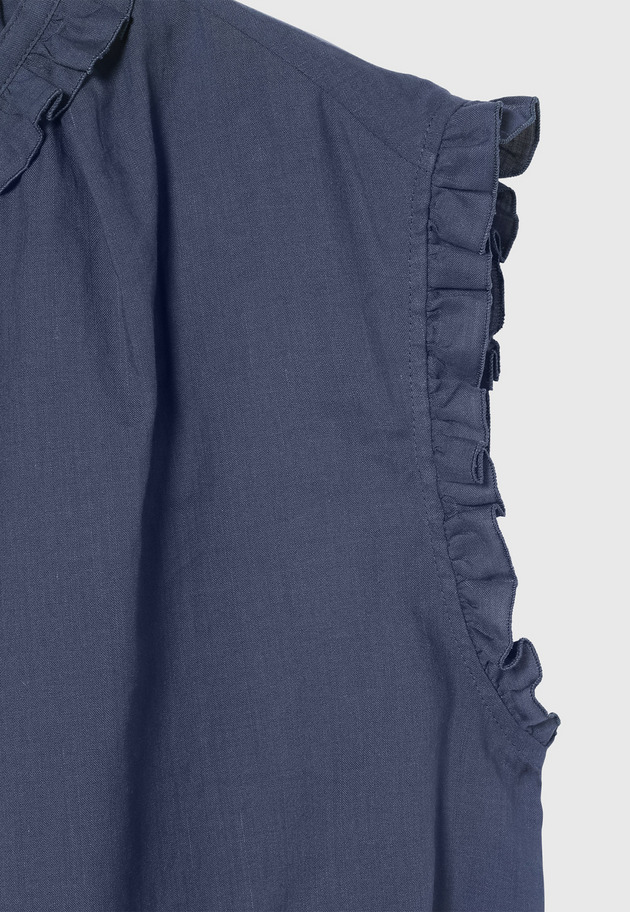 RAMIE COTTON SLEEVELESS FRILL BLOUSE / ラミーコットンスリーブレスフリルブラウス 詳細画像 Blue 4