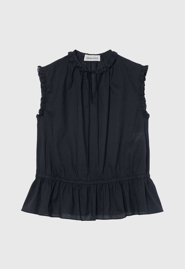 RAMIE COTTON SLEEVELESS FRILL BLOUSE / ラミーコットンスリーブレスフリルブラウス 詳細画像 Navy 1