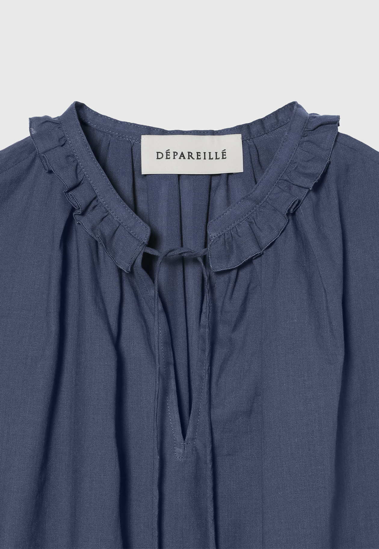 RAMIE COTTON SLEEVELESS FRILL BLOUSE / ラミーコットンスリーブレスフリルブラウス 詳細画像 Blue 3