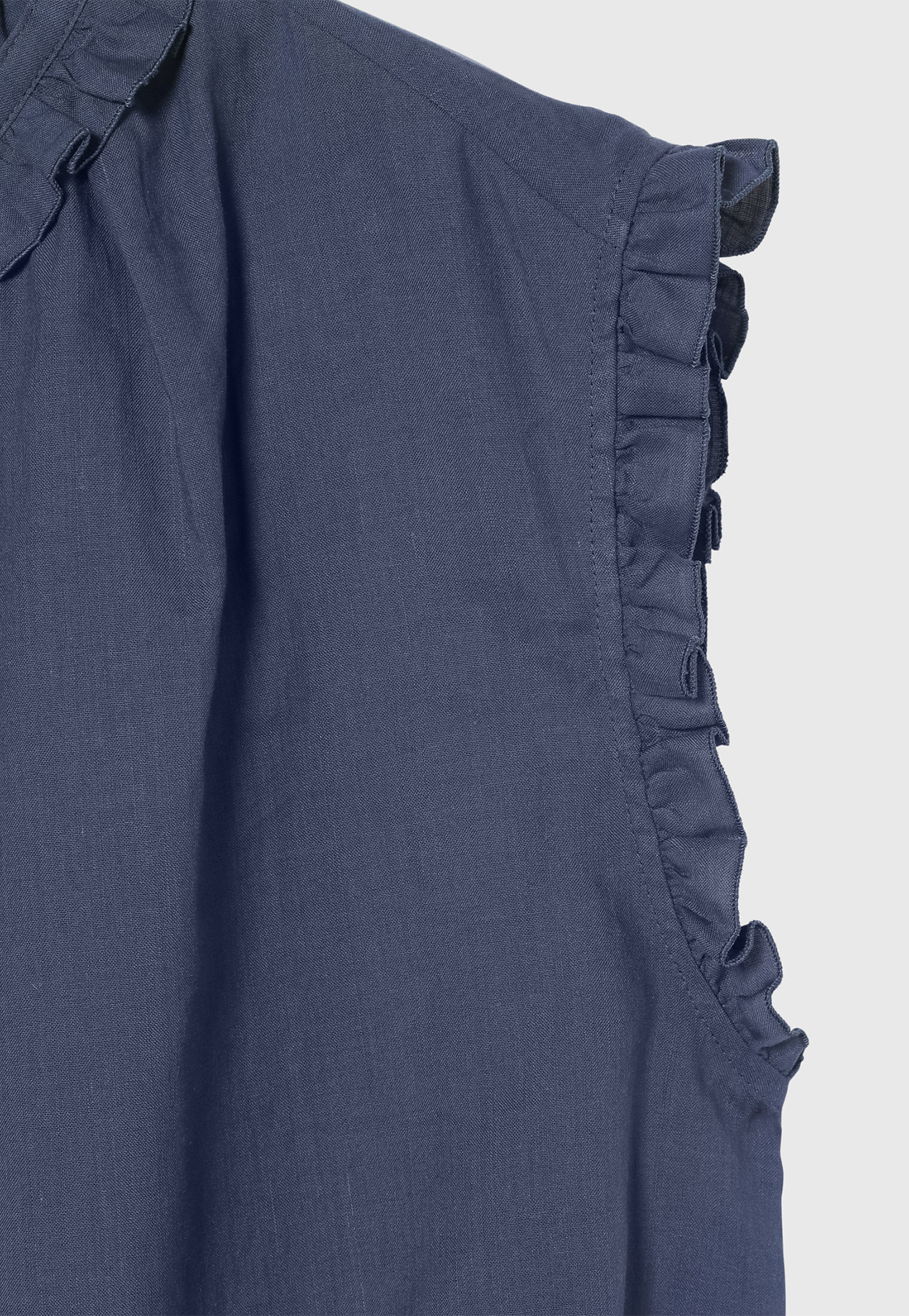 RAMIE COTTON SLEEVELESS FRILL BLOUSE / ラミーコットンスリーブレスフリルブラウス 詳細画像 Blue 4