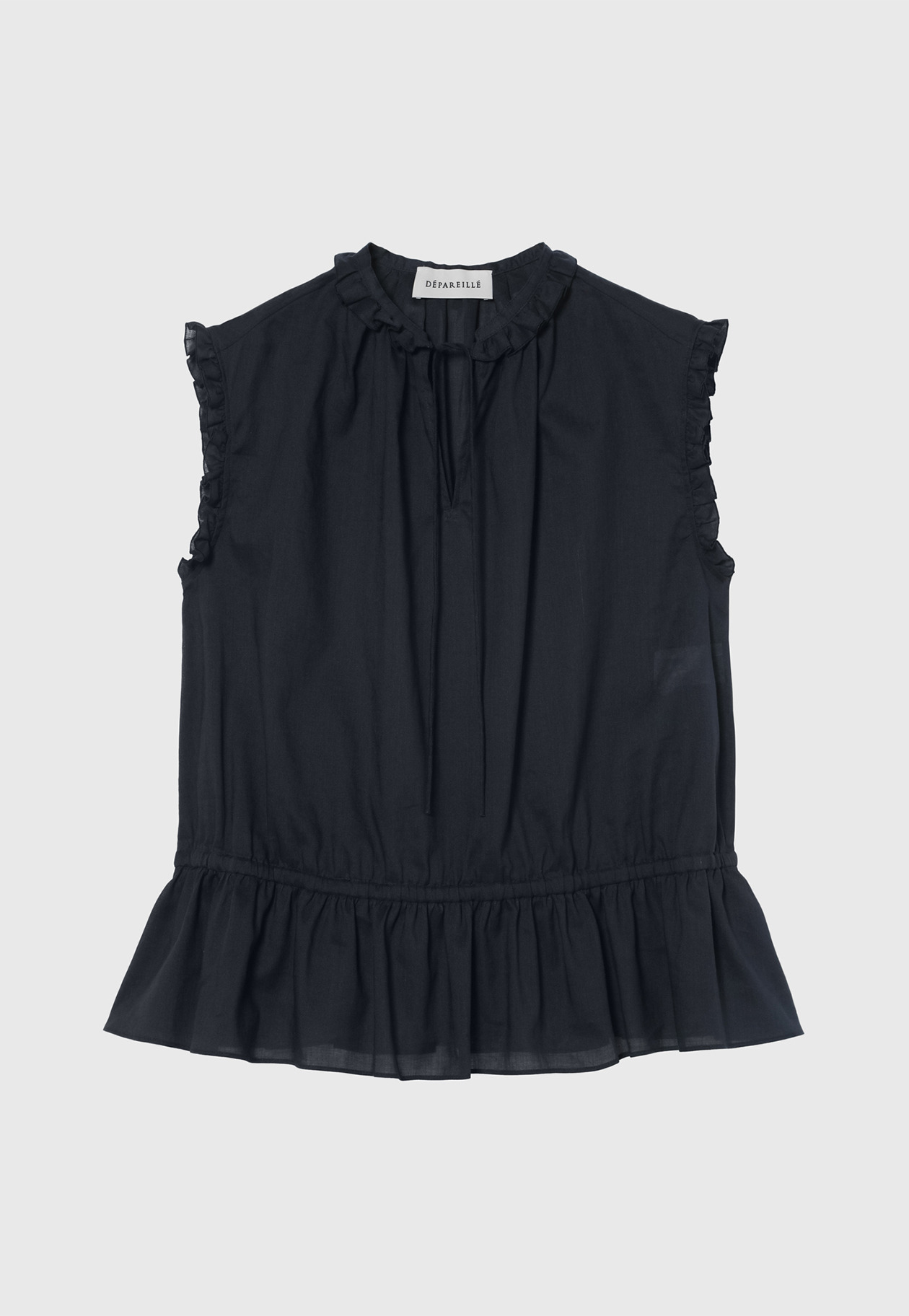 RAMIE COTTON SLEEVELESS FRILL BLOUSE / ラミーコットンスリーブレスフリルブラウス 詳細画像 Navy 1